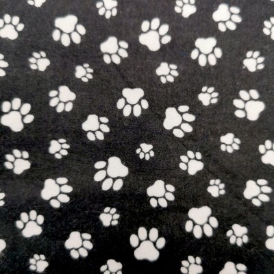 100% Brushed Cotton Winceyette - Paws - Black