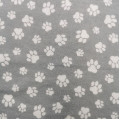 100% Brushed Cotton Winceyette - Paws - Grey