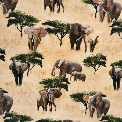 100% Cotton Print Fabric African Safari - Elephant