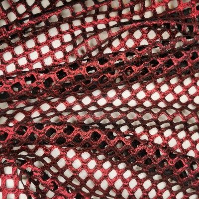 Metallic Fishnet Diamond Mesh Fabric - Red and Black