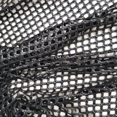 Metallic Fishnet Diamond Mesh Fabric - Silver and Black