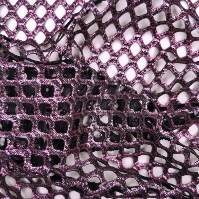 Metallic Fishnet Diamond Mesh Fabric - Cerise and Black