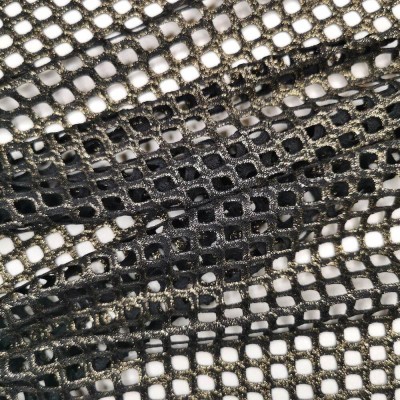 Metallic Fishnet Diamond Mesh Fabric - Gold and Black