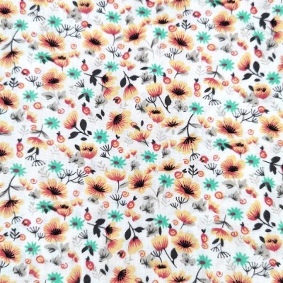 100% Cotton Poplin Fabric - Mixed Floral White