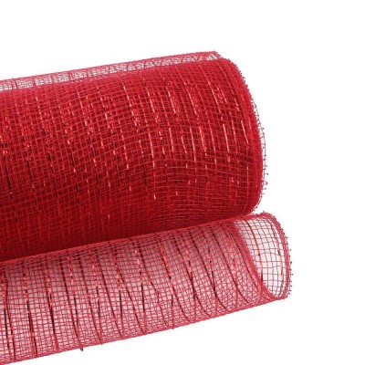 Metallic Decorative Deco Mesh 25cm - Red with Red