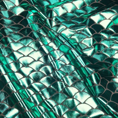 Poly Eleastine Fabric - Fish Scale Foil - Emerald Green
