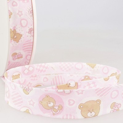 Bias Binding Teddy Bears 25mm - Pink