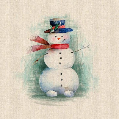 Snowman - Cotton Rich Linen Look Half Panama Fabric - Christmas Panel