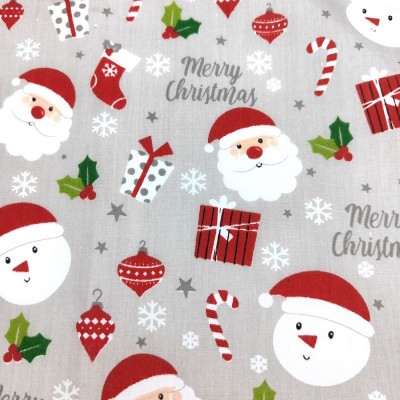 Christmas Polycotton Fabric - Merry Christmas Silver