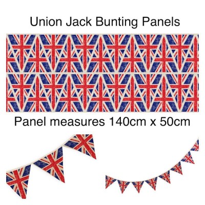 (PRE ORDER) Union Jack Bunting Cotton Rich Linen Look Fabric