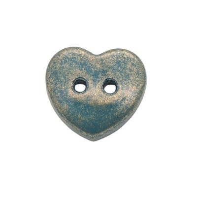 Italian Buttons - 2 Hole 2 Tone Heart Button - Teal 20mm
