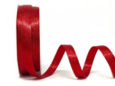Berties Bows - Metallic Satin Sparkle Ribbon - Red 10mm