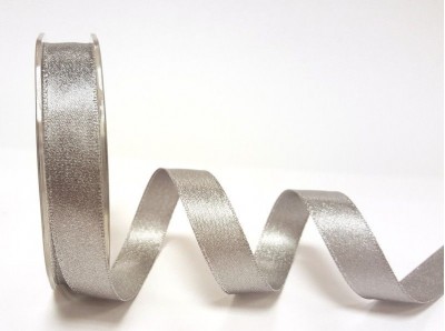 Berties Bows - Metallic Satin Sparkle Ribbon - Dark Silver 15mm