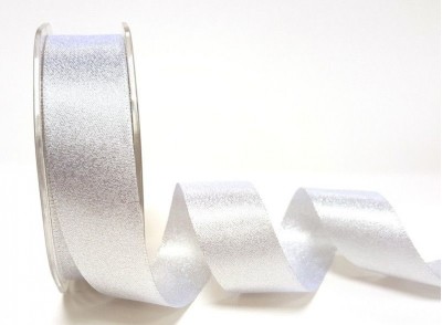 Berties Bows - Metallic Satin Sparkle Ribbon - Silver 25mm