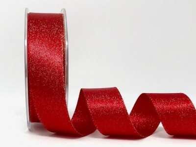 Berties Bows - Metallic Satin Sparkle Ribbon - Red 25mm