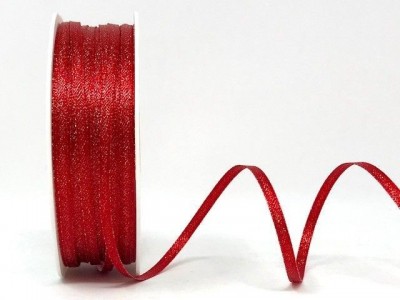 Berties Bows - Metallic Satin Sparkle Ribbon - Red 3mm