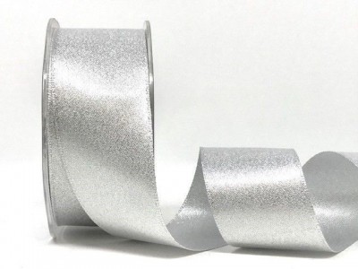 Berties Bows - Metallic Satin Sparkle Ribbon - Silver 38mm