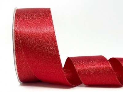 Berties Bows - Metallic Satin Sparkle Ribbon - Red 38mm