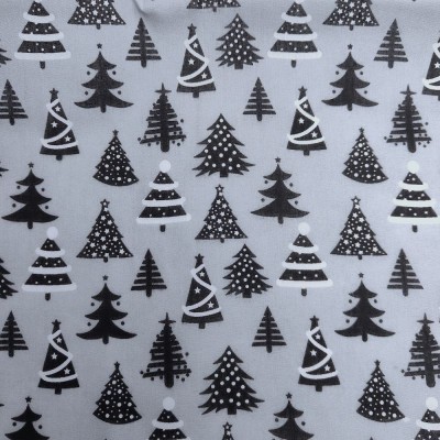 Christmas Polycotton Fabric - Christmas Trees Grey