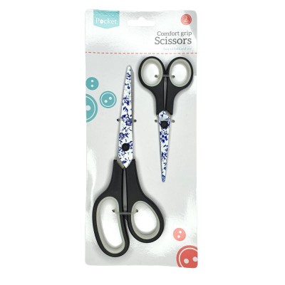 Pocket Comfort Grip Floral Pattern Scissors - Blue