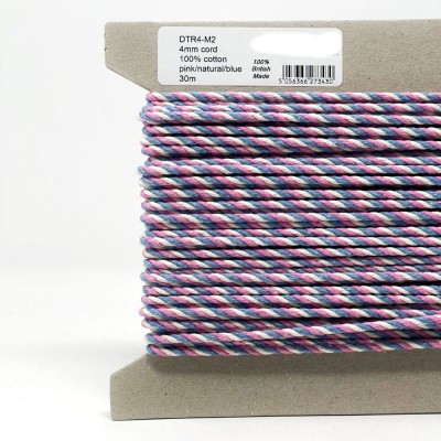 4mm Cotton Cord - Pink Natural Blue