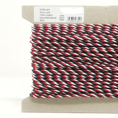 4mm Cotton Cord - Navy Red Natural