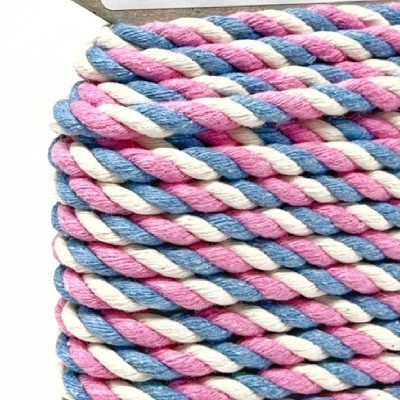6mm 100% Cotton Cord - Pink Natural Blue