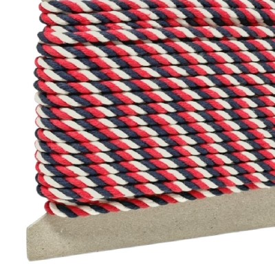 6mm 100% Cotton Cord - Navy Red Natural