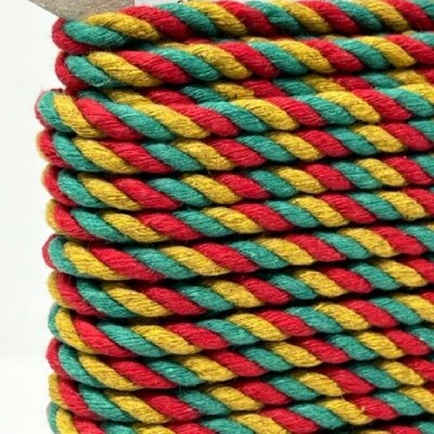 6mm 100% Cotton Cord - Green Red Gold