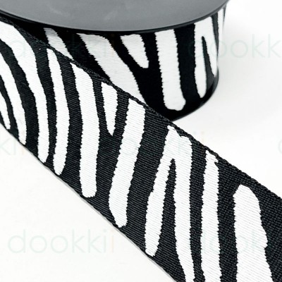 50mm Poly Cotton Mix Webbing - Zebra - Black & White