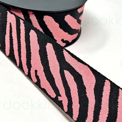 50mm Poly Cotton Mix Webbing - Zebra - Black & Pink