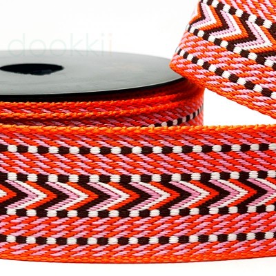 50mm Polypropylene Webbing - Orange Pink Black Arrow Weave
