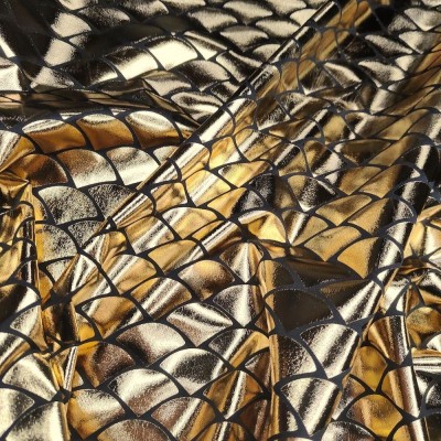 Poly Eleastine Fabric - Fish Scale Foil - Metallic Gold