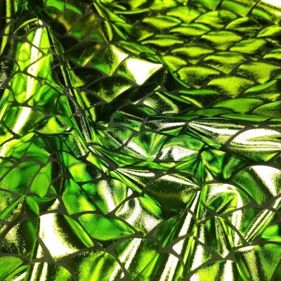 Poly Eleastine Fabric - Fish Scale Foil - Metallic Lime
