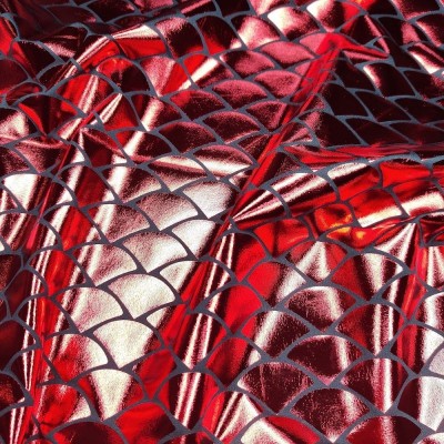 Poly Eleastine Fabric - Fish Scale Foil - Metallic Red