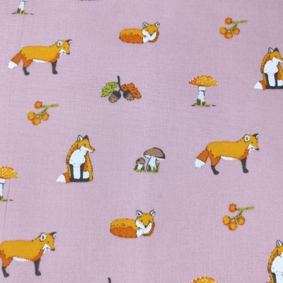 Poly Cotton Fabric Foxes - Mauve