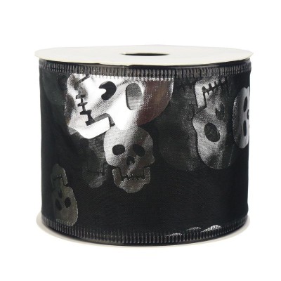 Wired Organza 63mm - Skulls Black with Silver