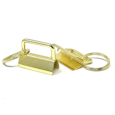 Metal Key Fob Hooks with Split Ring - 32mm Bright Brass