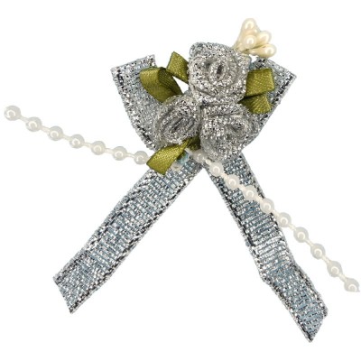 Ribbon Bow & Rose Cluster - Lurex Silver