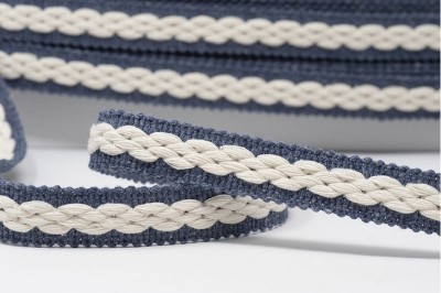  Plaited Braid Trim 22mm - Jeans & Ecru