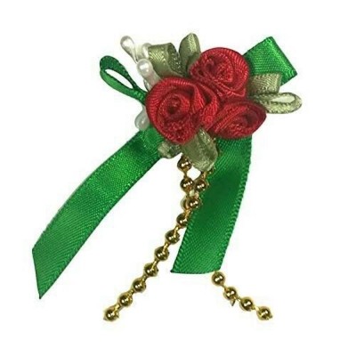Ribbon Bow & Rose Cluster - Red & Green