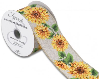 Wired Sunflower Natural Ribbon 63mm