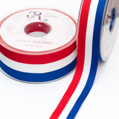 Super Ribbons Grosgrain Tri-Colour Ribbon Red / White / Blue - 25mm