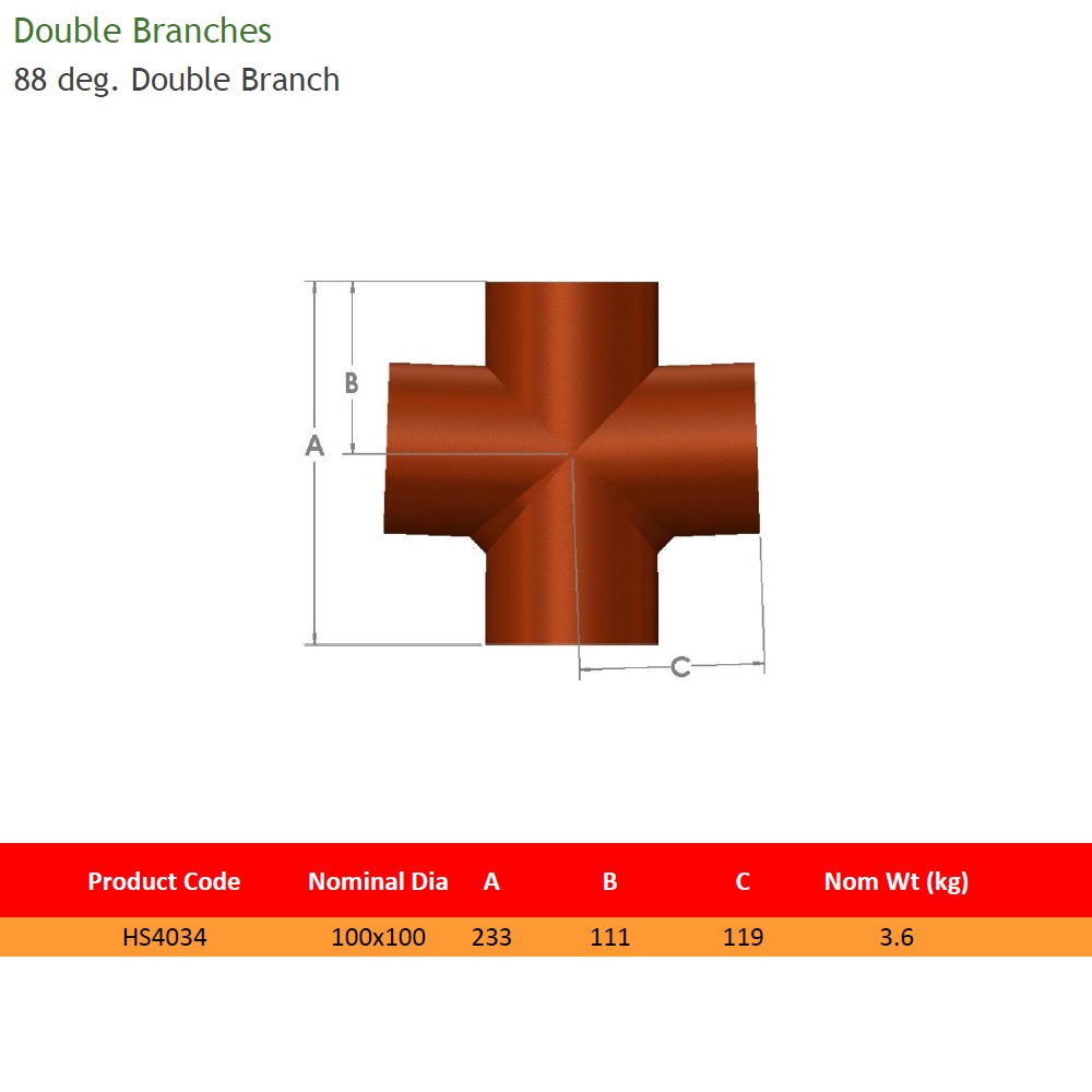 100mm x 100mm Cast Iron Soil Double Branch