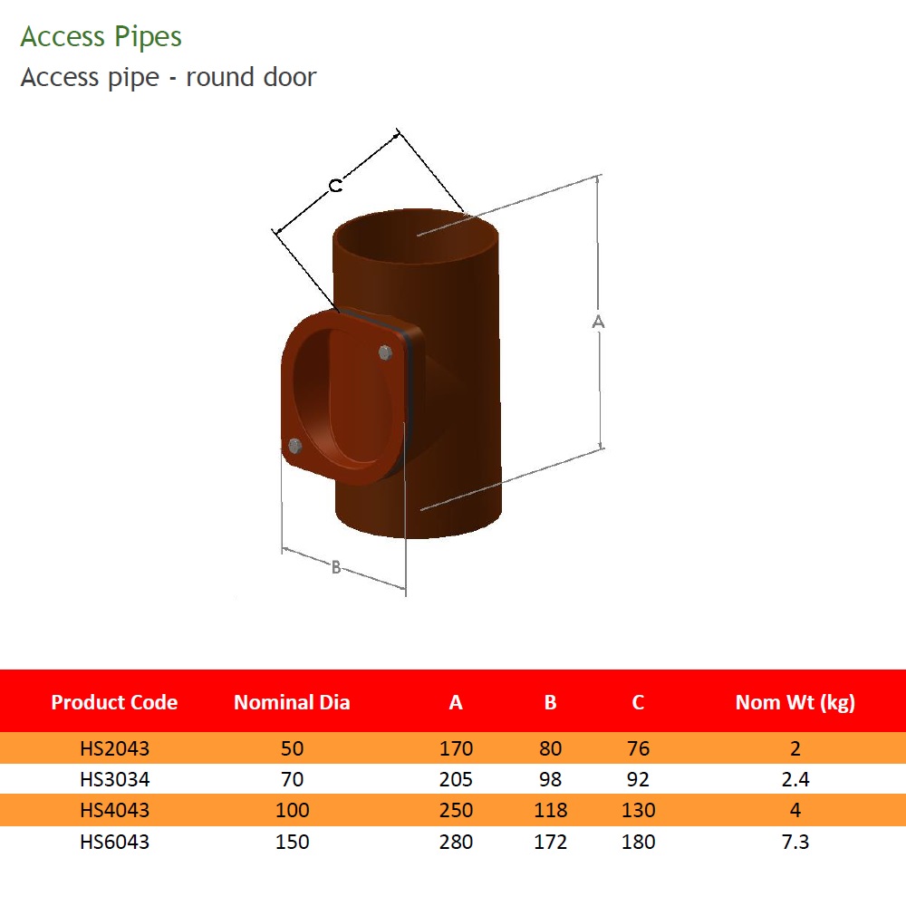 50mm Cast Iron Soil Access Pipe With Round Door