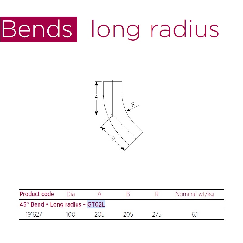 100mm Cast Iron Soil Pipe Long Radius 45 Degree Bend