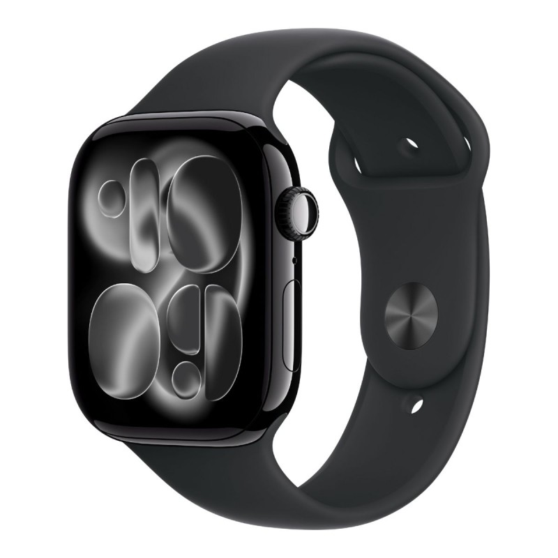 apple watch series 11 gps 46mm jet black aluminum case with black sport band m/l meux4