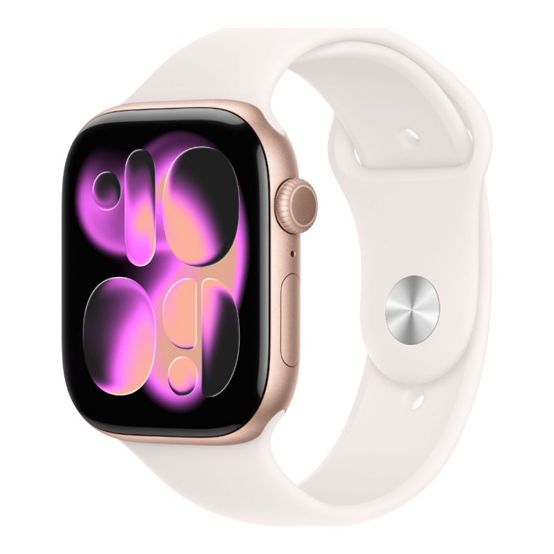 apple watch series 11 gps 46mm rose gold aluminium case with light blush sport band m/l mev74