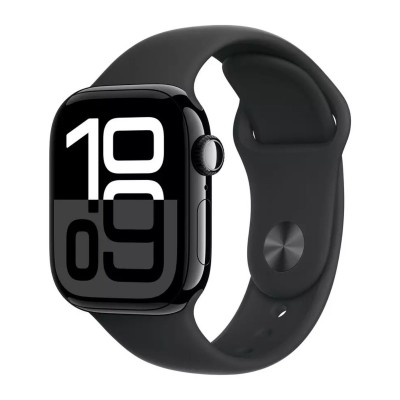 apple watch series 10 gps 42mm jet black aluminium with black sport band, s/m mwwe3