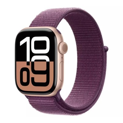 apple watch series 10 gps 42mm rose gold aluminium with plum sport loop mwwk3
